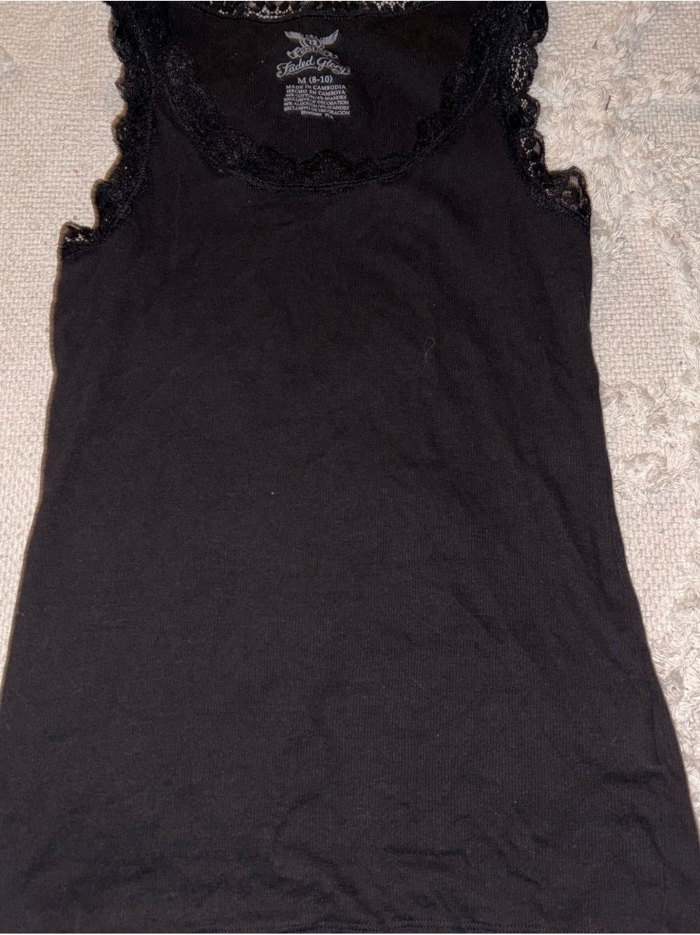 Faded Glory Black Lace Trim Tank Top